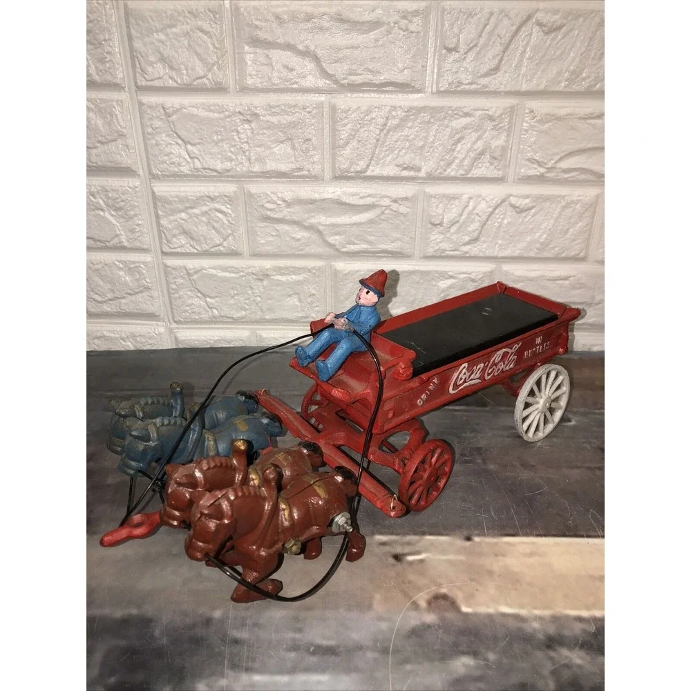 Vintage Heavy Cast Iron‎ 4 Horse Drawn Coca-Cola Wagon